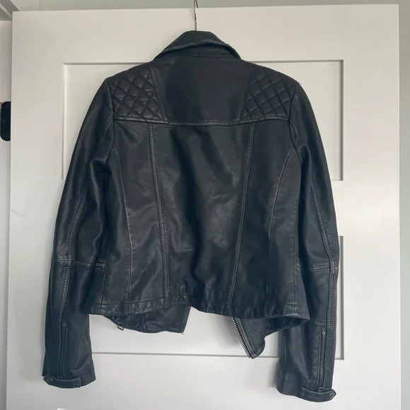 All Saints Cargo Black Leather Motorcycle Jacket - Picture 7 of 16